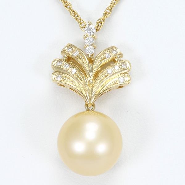 K18 18k Yellow Gold Women's Necklace with Pearl and 0.15 ct Diamond, Total Weight Approximately 7.6g, Approximately 40cm Long