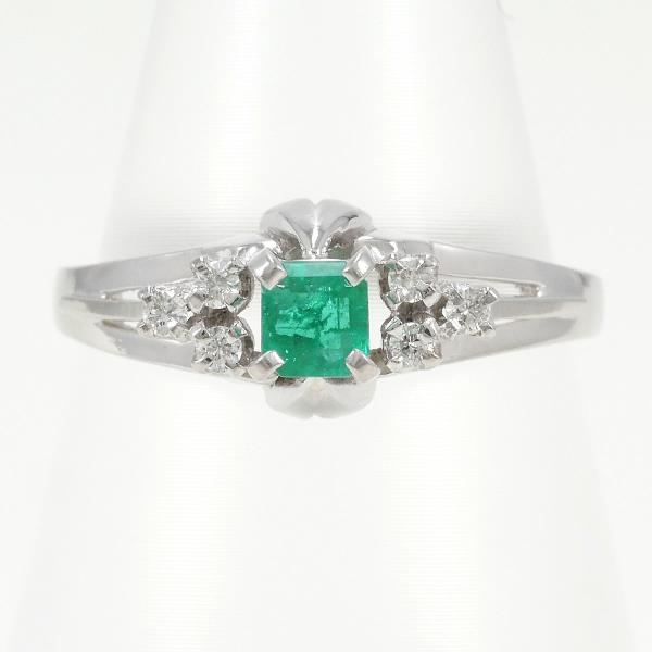 Ladies' Platinum PT900 Ring featuring 0.27 ct Emerald and Diamond, Size 10.5, Approx. Weight 4.1g