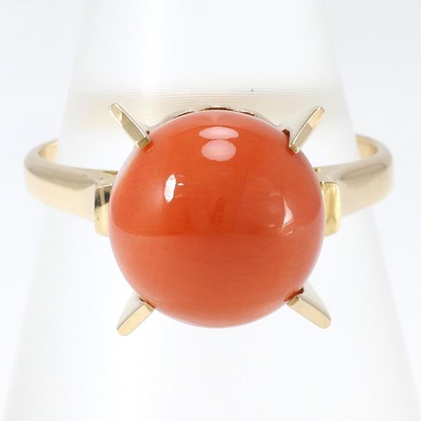 Ladies' 18K Yellow Gold Coral Ring, Size 12.5, Weighs Approximately 4.9g