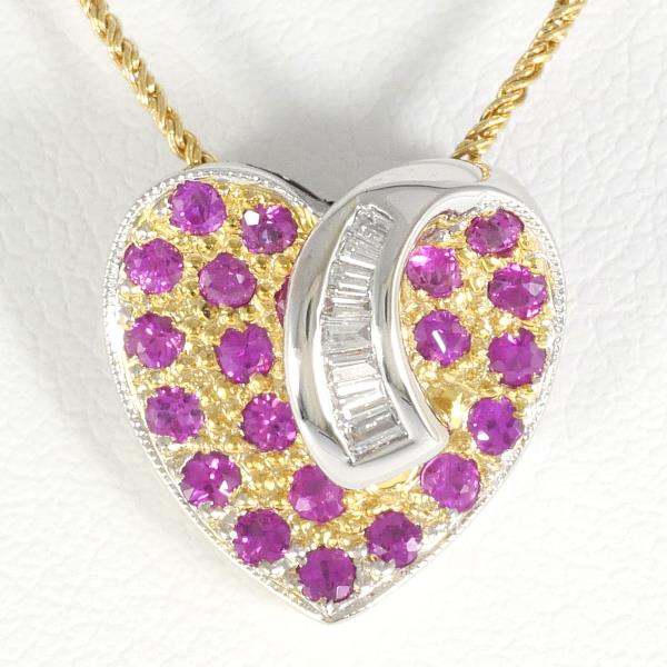 Heart Motif Necklace featuring R0.55ct D0.07ct Rubies & Diamonds set in K18 Yellow Gold, Multicolor, for Women, Pre-Owned