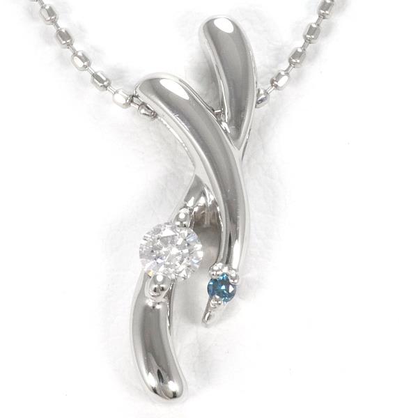 Platinum PT900 and PT850 Necklace with Diamonds and Blue Diamond - Total 0.11ct, Total Weight Approximately 3.9g, Length Approximately 40cm