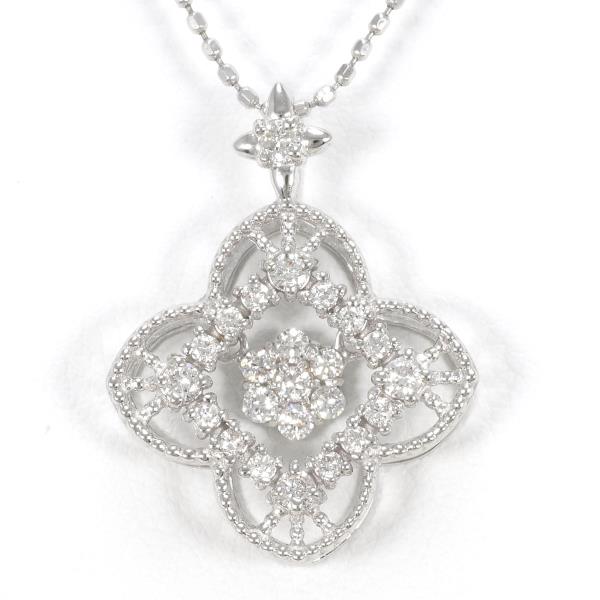 18K White Gold Necklace with 0.25ct Diamond, Total Weight Approximately 2.9g, Length Approximately 45cm