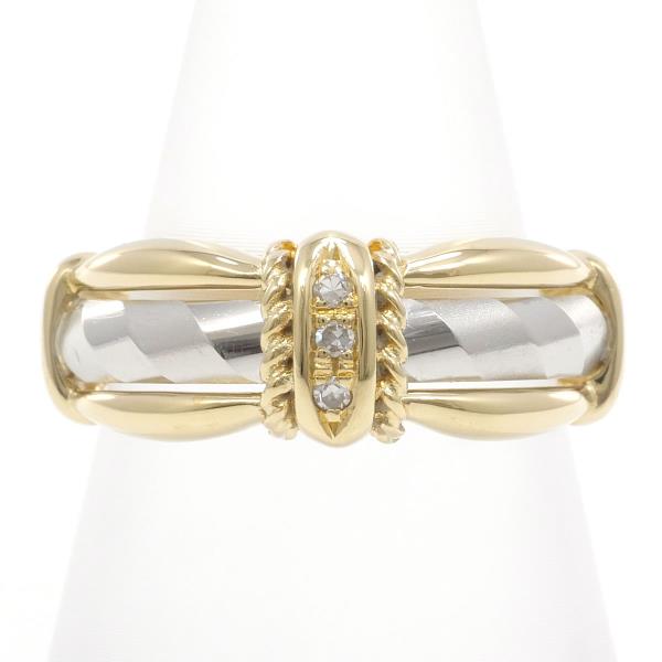 Platinum PT900/K18 Yellow Gold Diamond Ring, Silver Design, Size 11 for Women