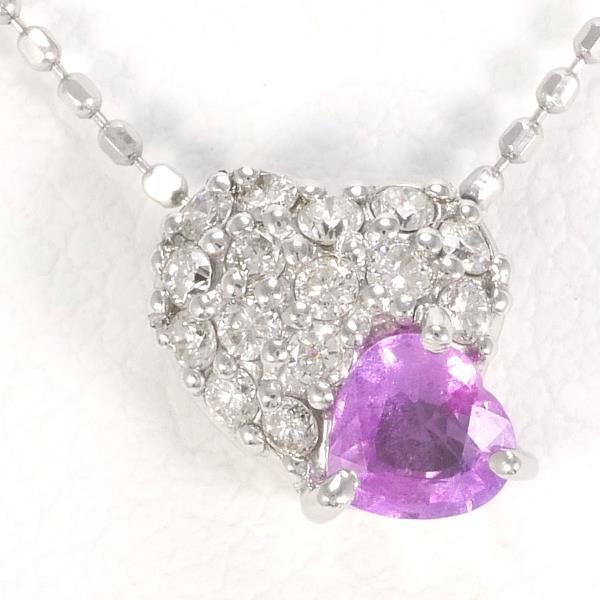 Heart Motif Necklace, PS0.30ct and D0.15ct, Pink Sapphire, Women's.