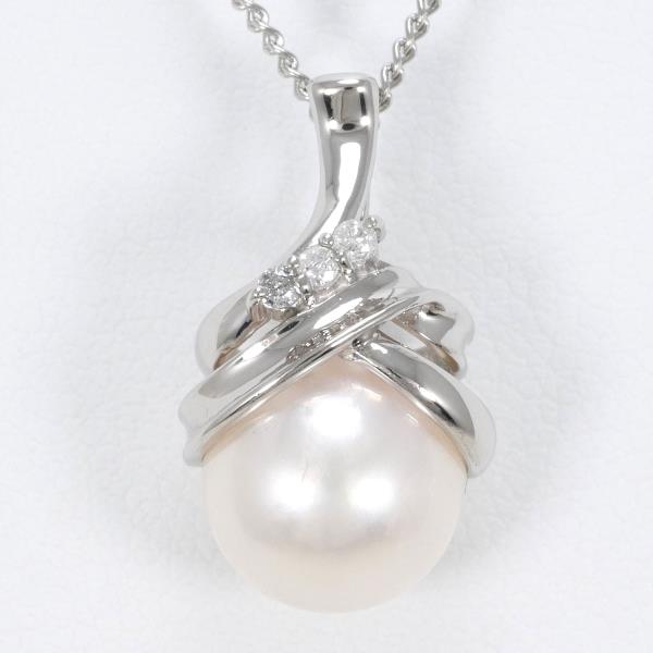 Platinum PT900 and PT850 Diamond & Pearl Necklace, Diamond 0.04ct, Weight 5.0g, Length 43cm, Women's Silver