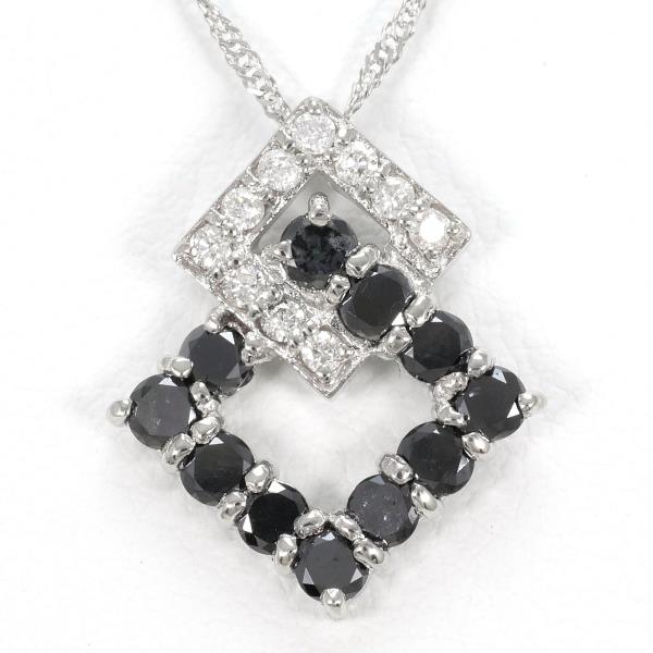 K18 18ct White Gold Necklace with Black Diamond & Diamond total 0.58ct, Weight 2.0g, Length 40cm, Women's Silver