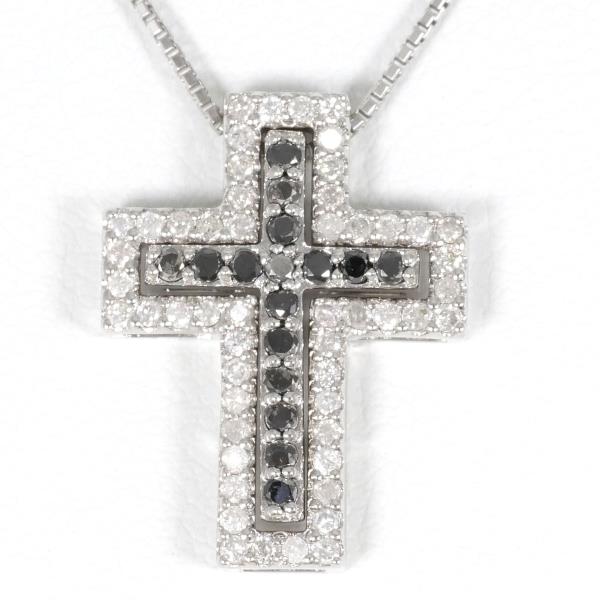 K14 14ct White Gold Necklace with Black Diamond 0.19ct & Diamond 0.28ct, Weight 3.2g, Length 40cm, Women's Silver