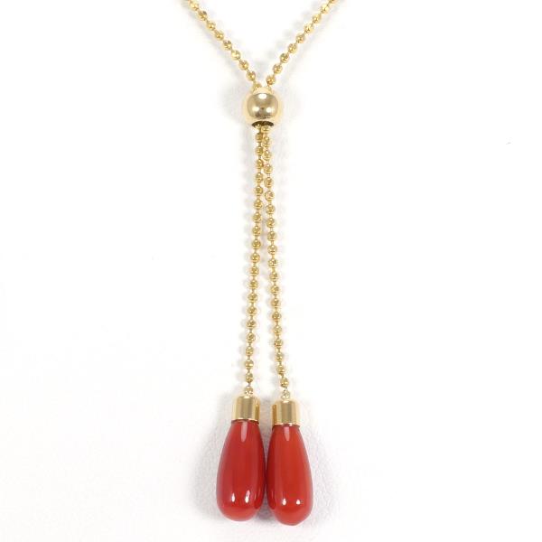 Women's Design Necklace in K18 Yellow Gold with Red Coral, Pre-Owned