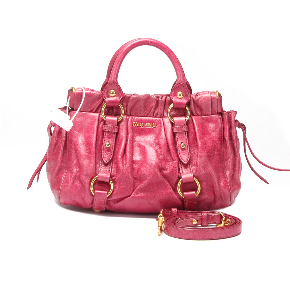 Miu Miu Vitello Lux Gathered Leather Handbag Leather Handbag in Good condition