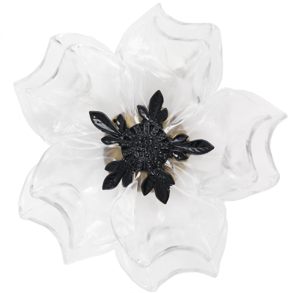 Flower Brooch, Plastic & Metallic, Black, Pre-owned, For Women