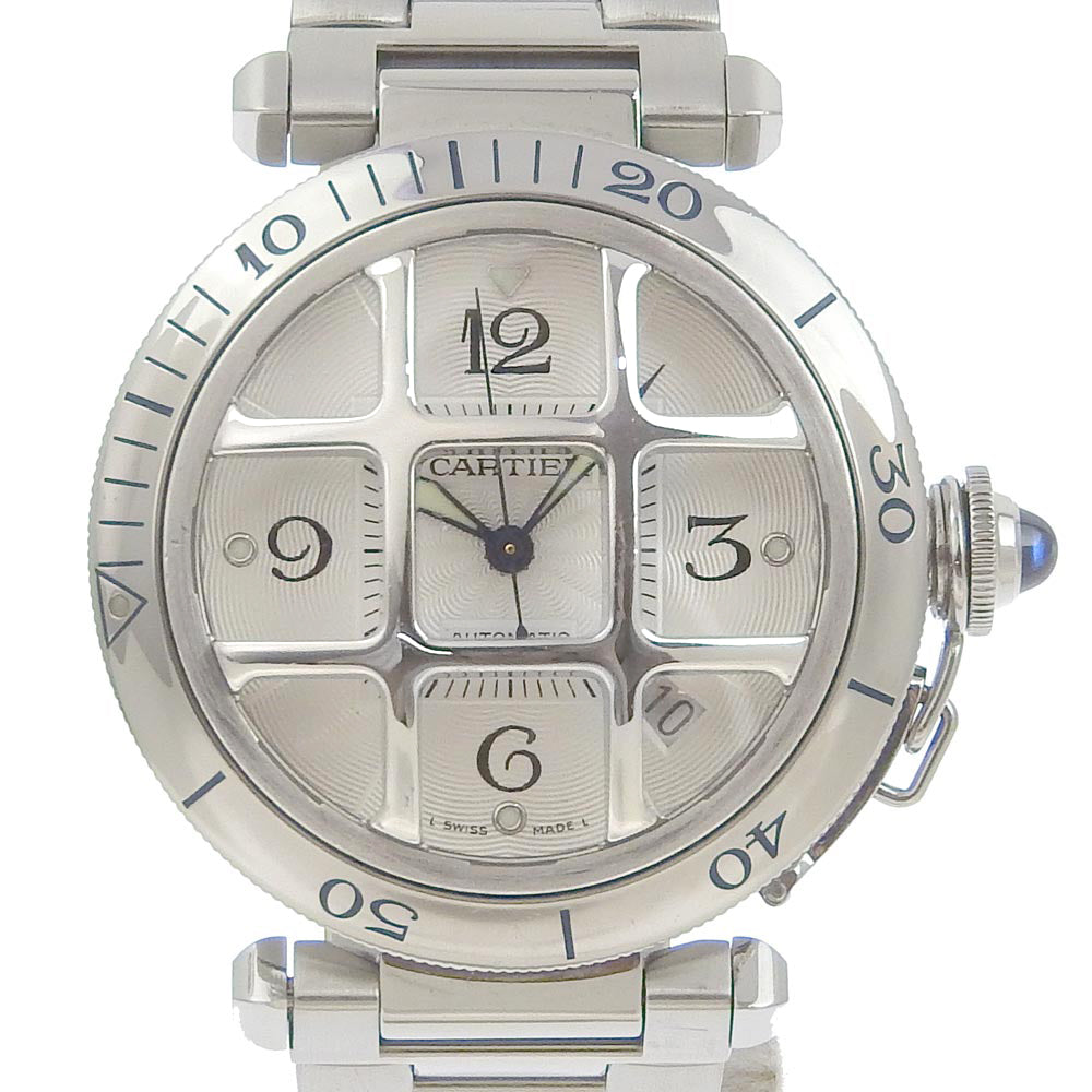 Cartier "Pasha Grid " Men's Wristwatch with Stainless Steel Casing and Silver Dial W31040H3
