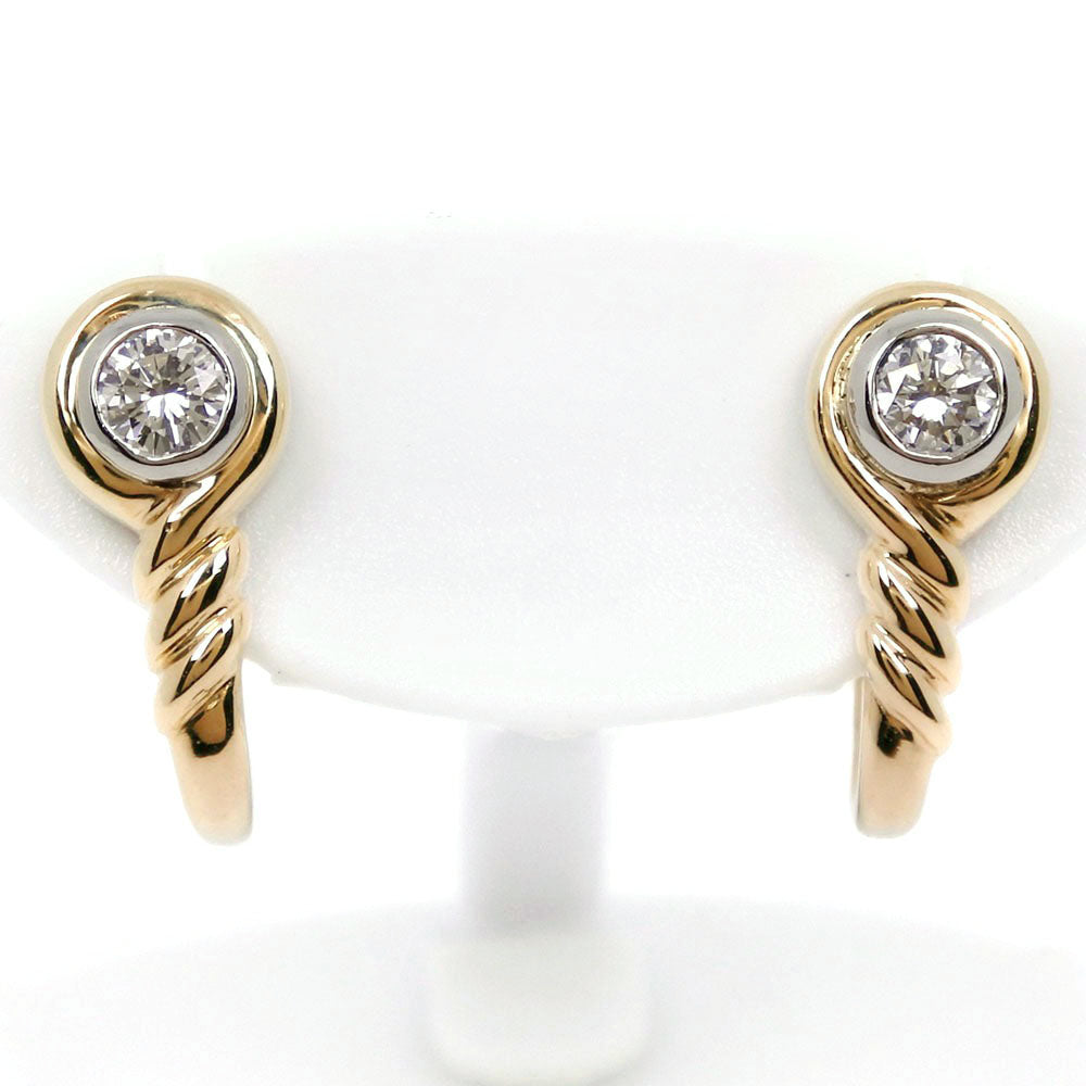 Ladies Earrings in K18 Yellow Gold, Pt900 Platinum and Diamond (0.25 ct), A+ Rank Condition