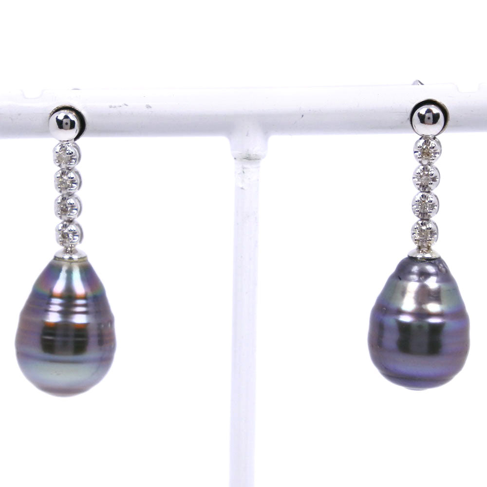 Baroque Pearl Earrings, 11.3mm - Pt900 Platinum, Pearl, and Diamond in Black - Women's