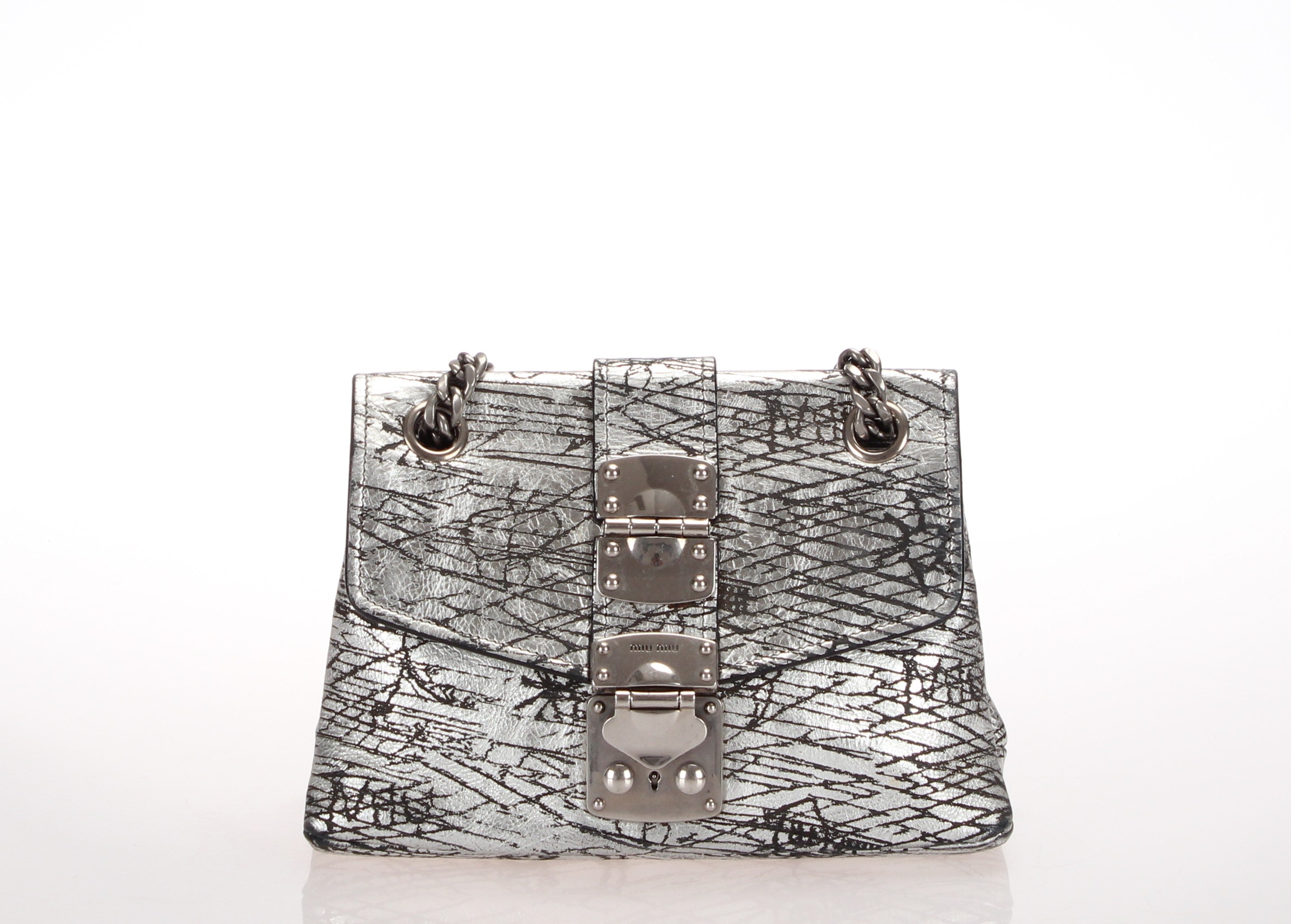 Metallic Leather Chain Shoulder Bag