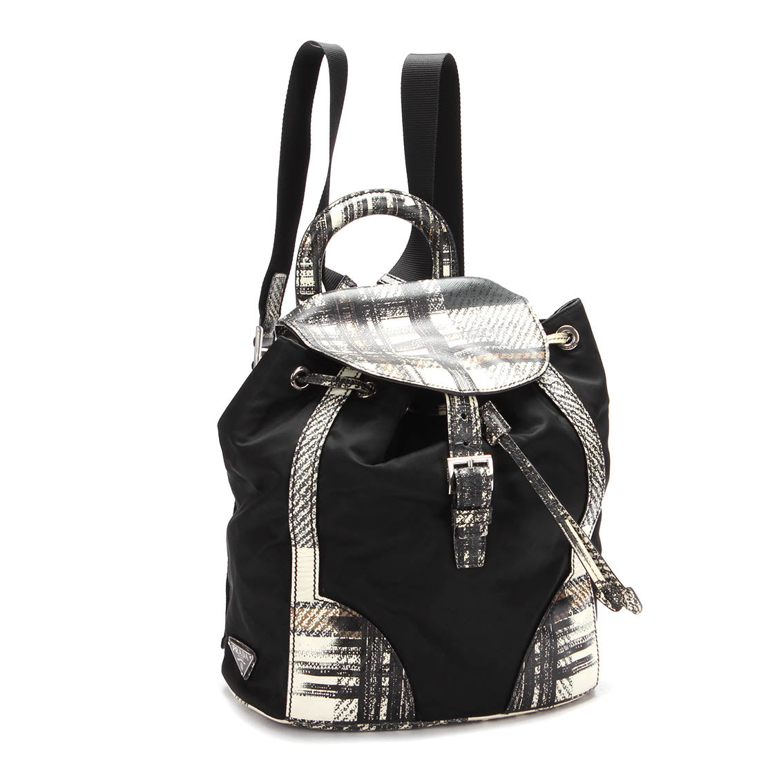 Printed Leather-Trimmed Tessuto Backpack
