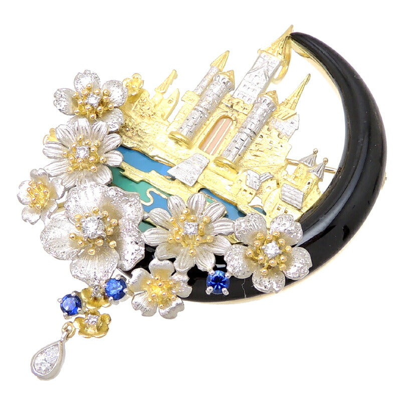Nobuko Ishikawa Women's Diamond & Sapphire Brooch in K18 Gold/Platinum