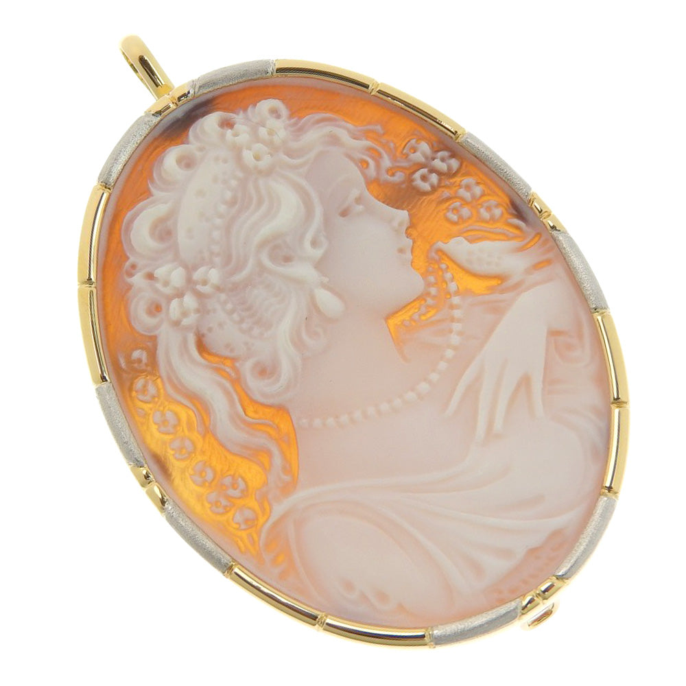 Cameo Brooch/Pendant Top, K18 Yellow Gold & Pt900 Platinum Combo, Gold/Silver, Made in Japan, Pre-owned, SA Rank