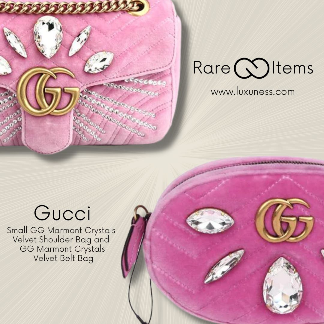 Gucci Small GG Marmont Crystals Velvet Shoulder Bag & Belt Bag