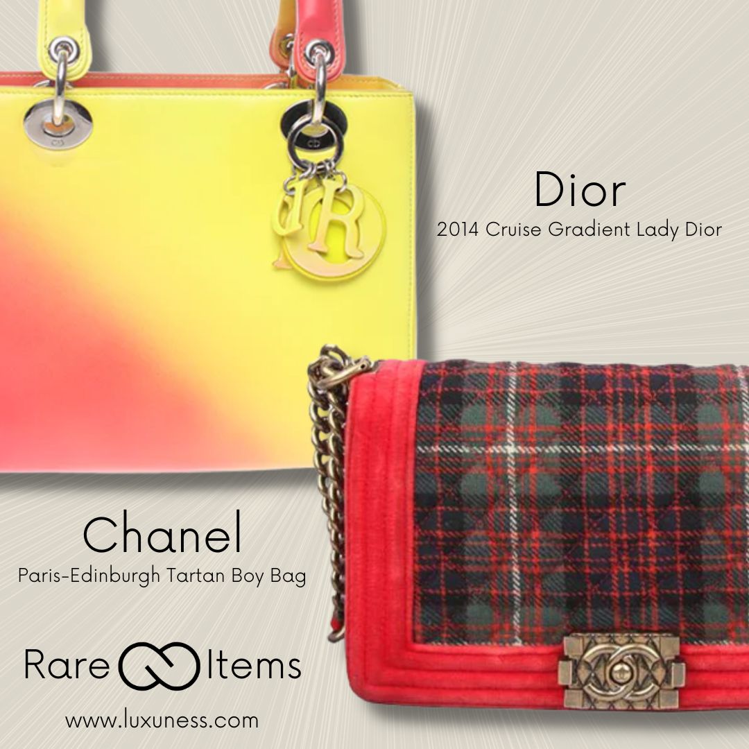 Dior 2014 Cruise Gradient Lady Dior & Chanel Paris-Edinburgh Tartan Boy Bag