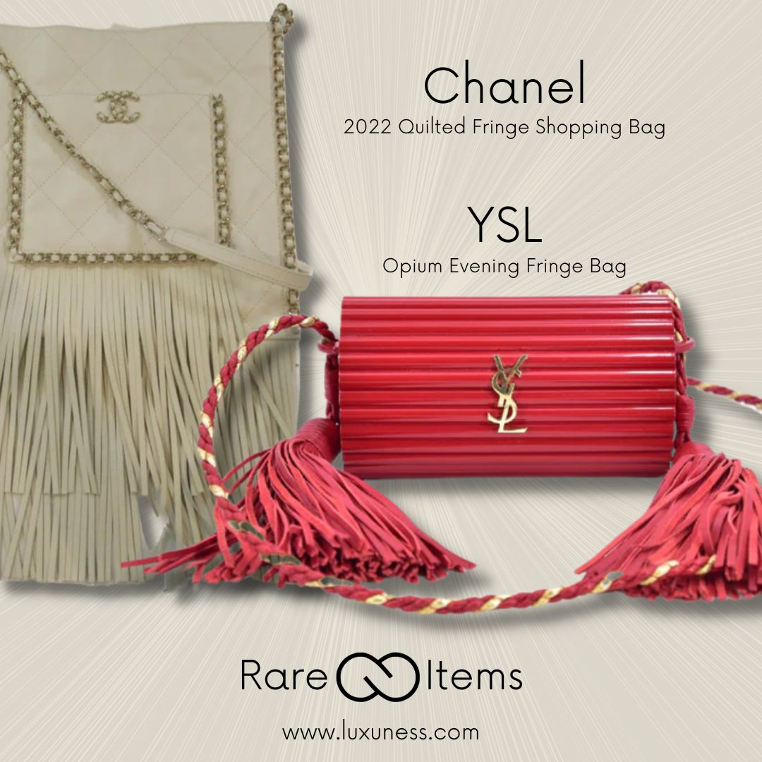Chanel 2022 Quilted Fringe Shopping Bag & YSL Opium Evening Fringe Bag