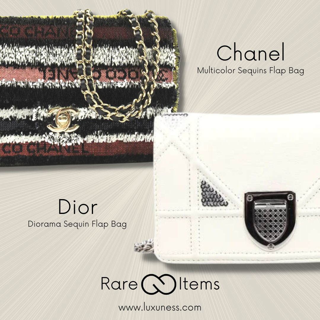 Chanel Multicolor Sequins Flap Bag & Dior Diorama Sequin Flap Bag