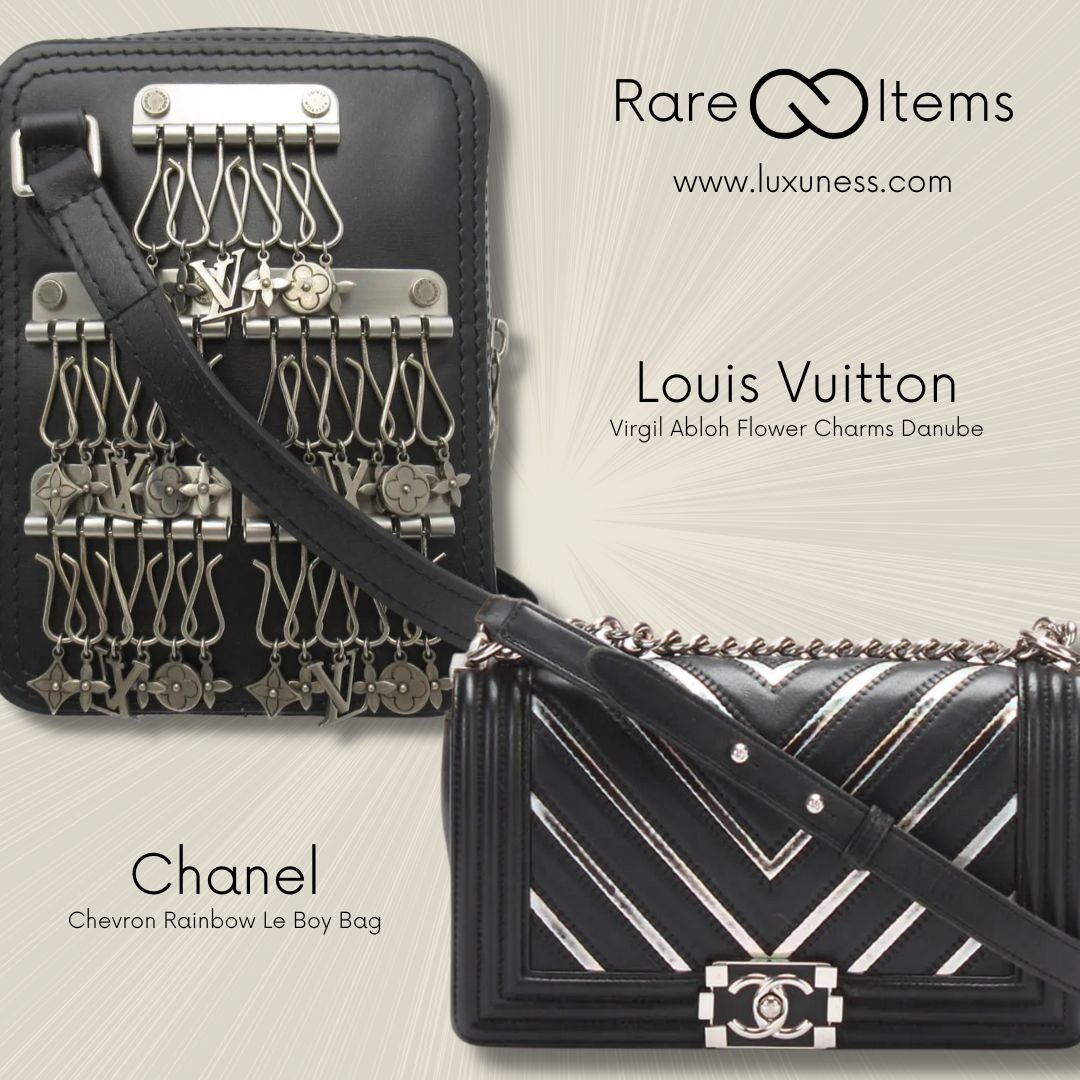 Louis Vuitton Virgil Abloh Flower Charms Danube & Chanel Chevron Rainbow Le Boy Bag