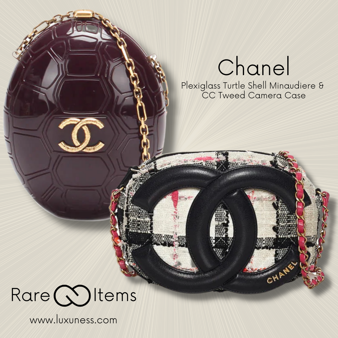 Chanel Plexiglass Turtle Shell Minaudiere & CC Tweed Camera Case