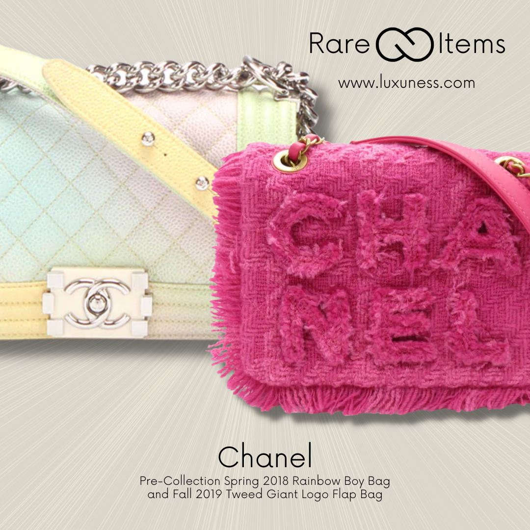 Chanel Pre-Collection Spring 2018 Rainbow Boy Bag and Fall 2019 Tweed Giant Logo Flap Bag