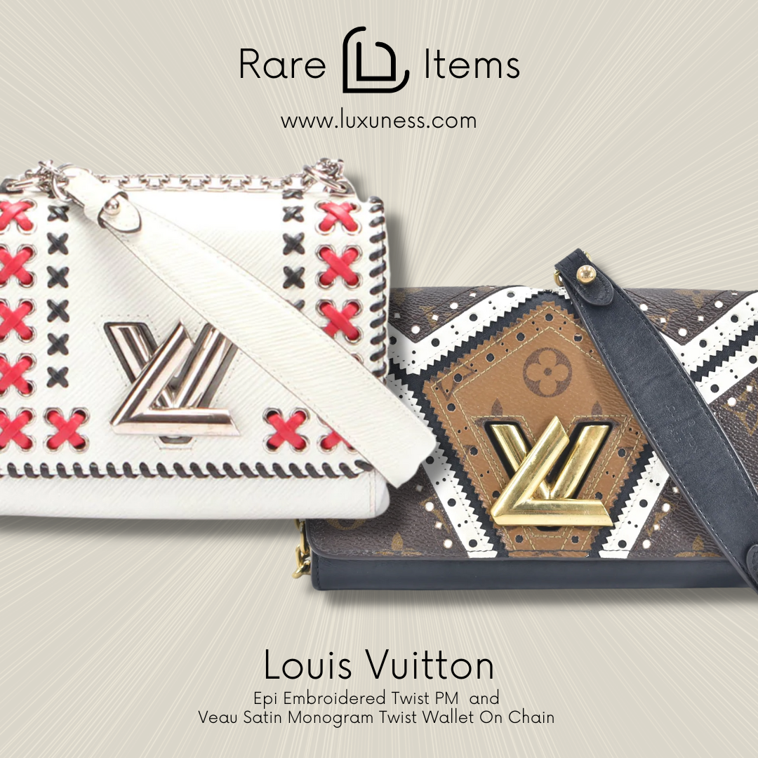 Louis Vuitton Epi Embroidered Twist PM and Veau Satin Monogram Twist Wallet On Chain