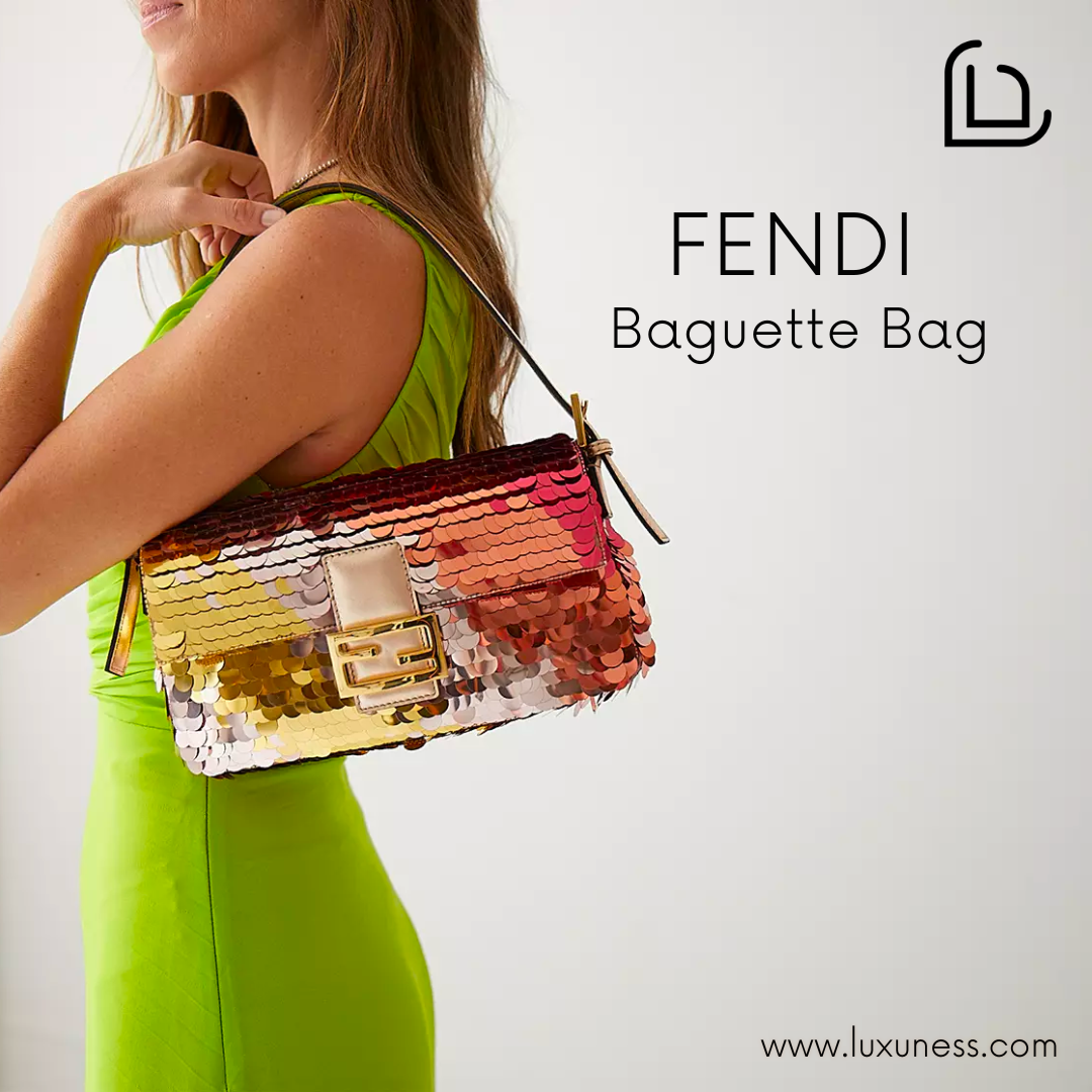 FWRD Renew Fendi Sequin Baguette Shoulder Bag in Pink