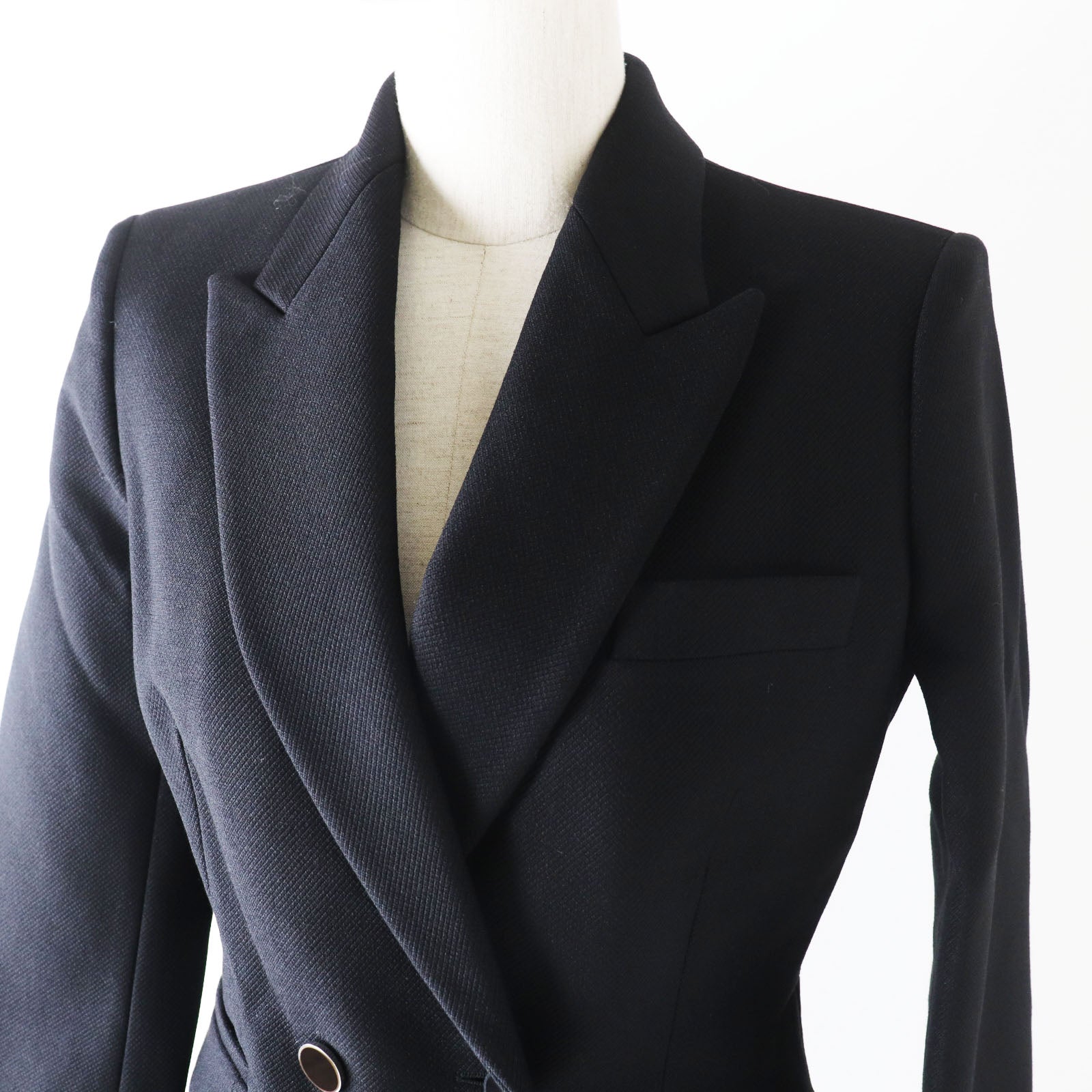 HERMES Wool Nylon Double Breasted Jacket Black