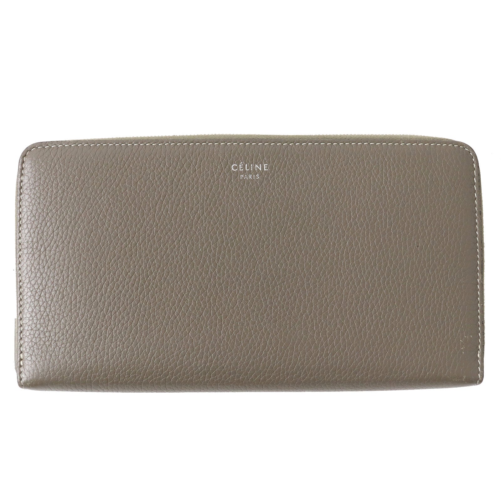 Celine Large Zip Wallet Gray Leather Purse