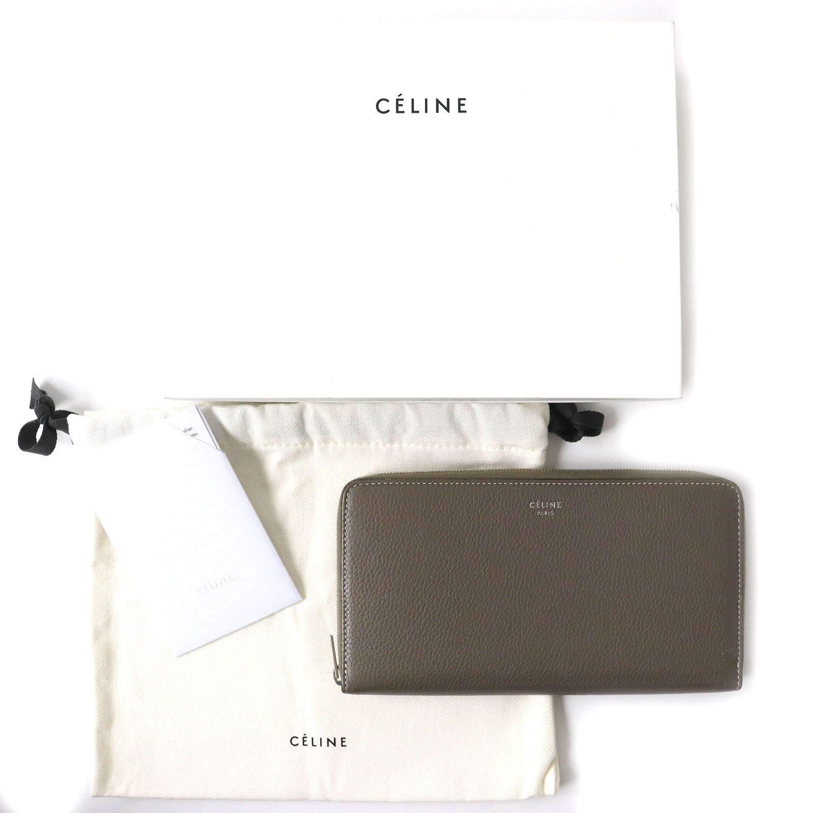 Celine Large Zip Wallet Gray Leather Purse