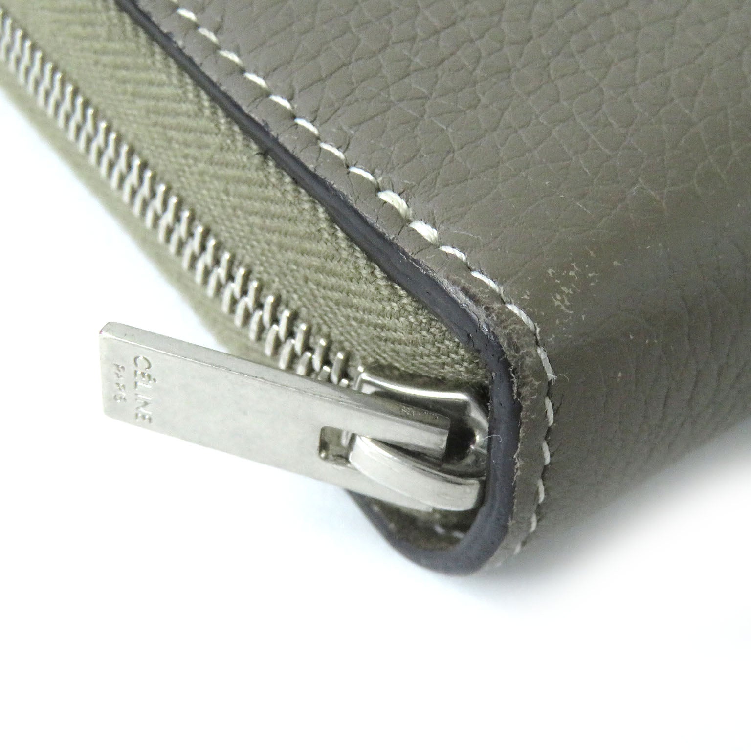 Celine Large Zip Wallet Gray Leather Purse