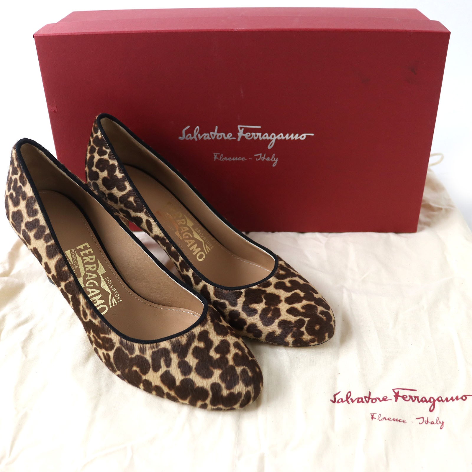 Salvatore Ferragamo Leopard Haircalf Leather Pumps