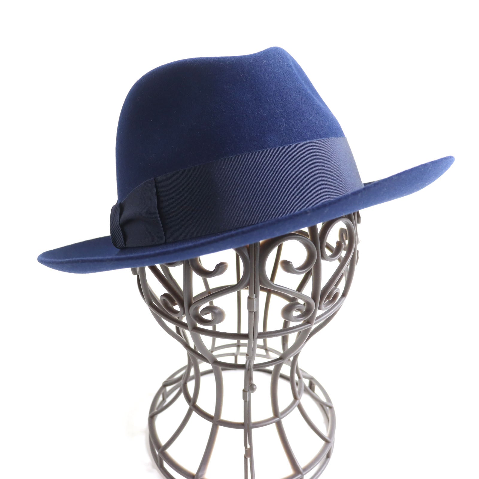 HERMES Wool Silk Fedora Hat Navy 57 Women