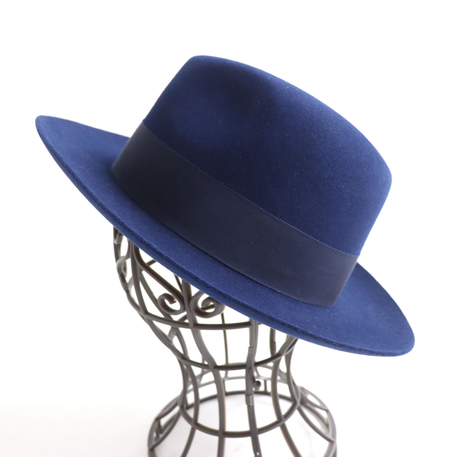 HERMES Wool Silk Fedora Hat Navy 57 Women