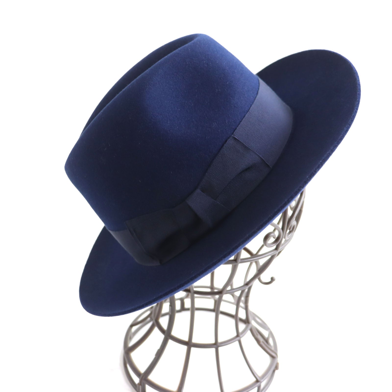 HERMES Wool Silk Fedora Hat Navy 57 Women