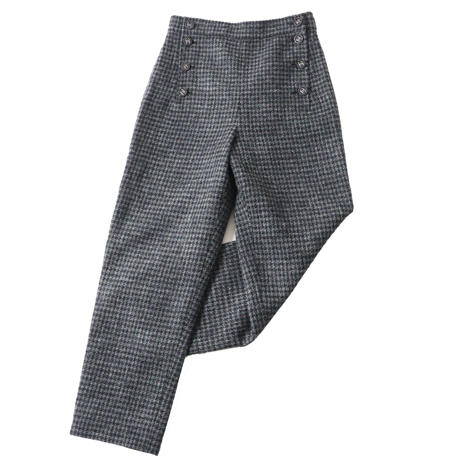 Chanel Wool Tweed Pants COCO Mark Gray 36