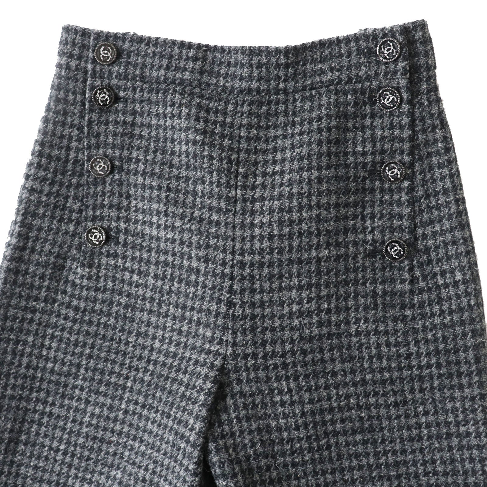 Chanel Wool Tweed Pants COCO Mark Gray 36