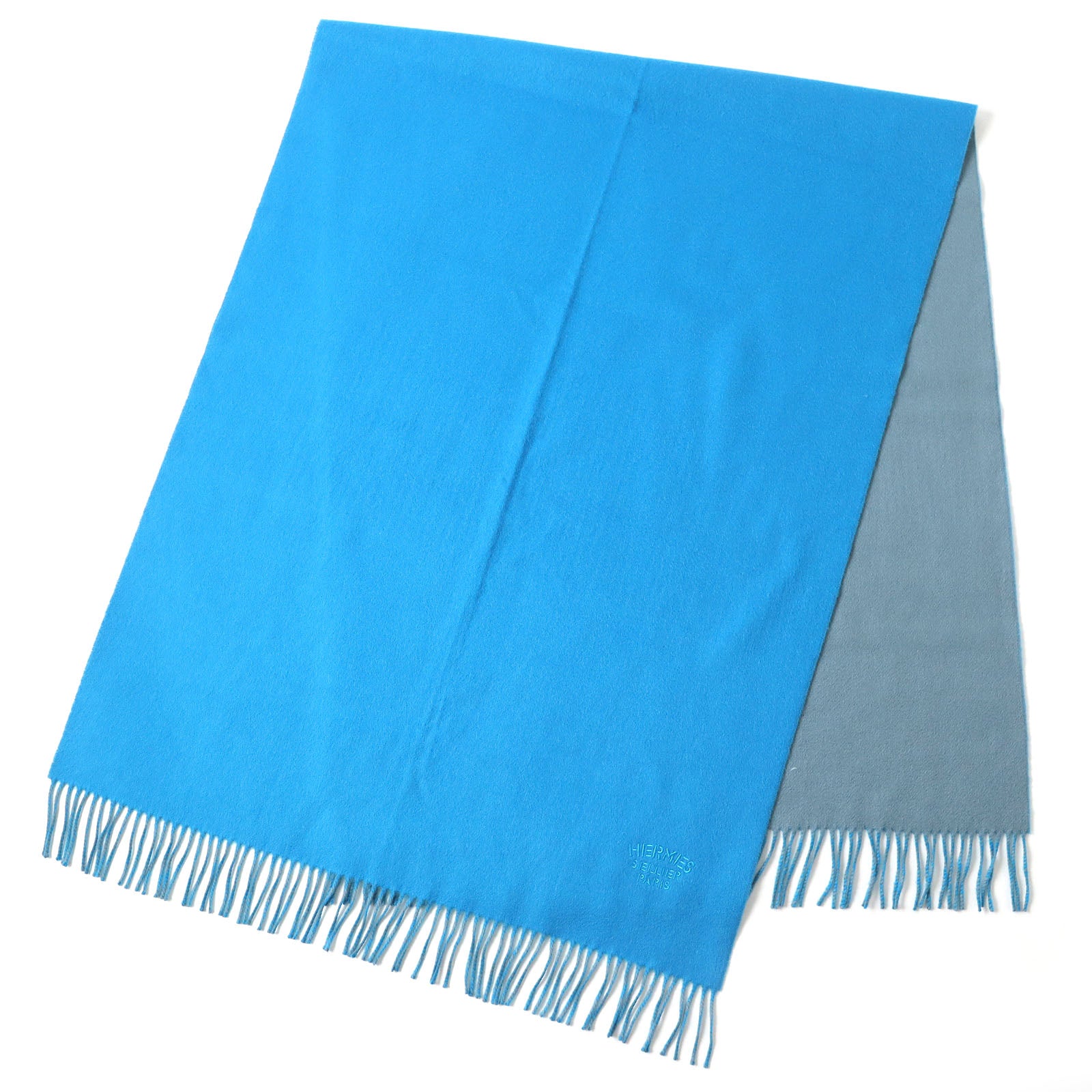 HERMES Cashmere Scarf with Fringe Blue