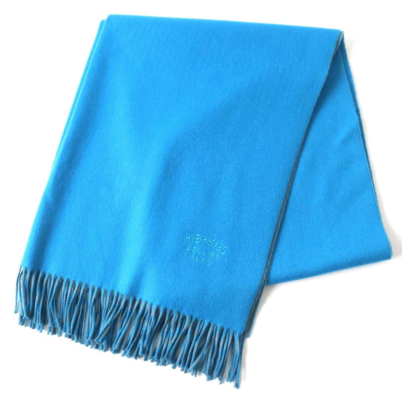 HERMES Cashmere Scarf with Fringe Blue