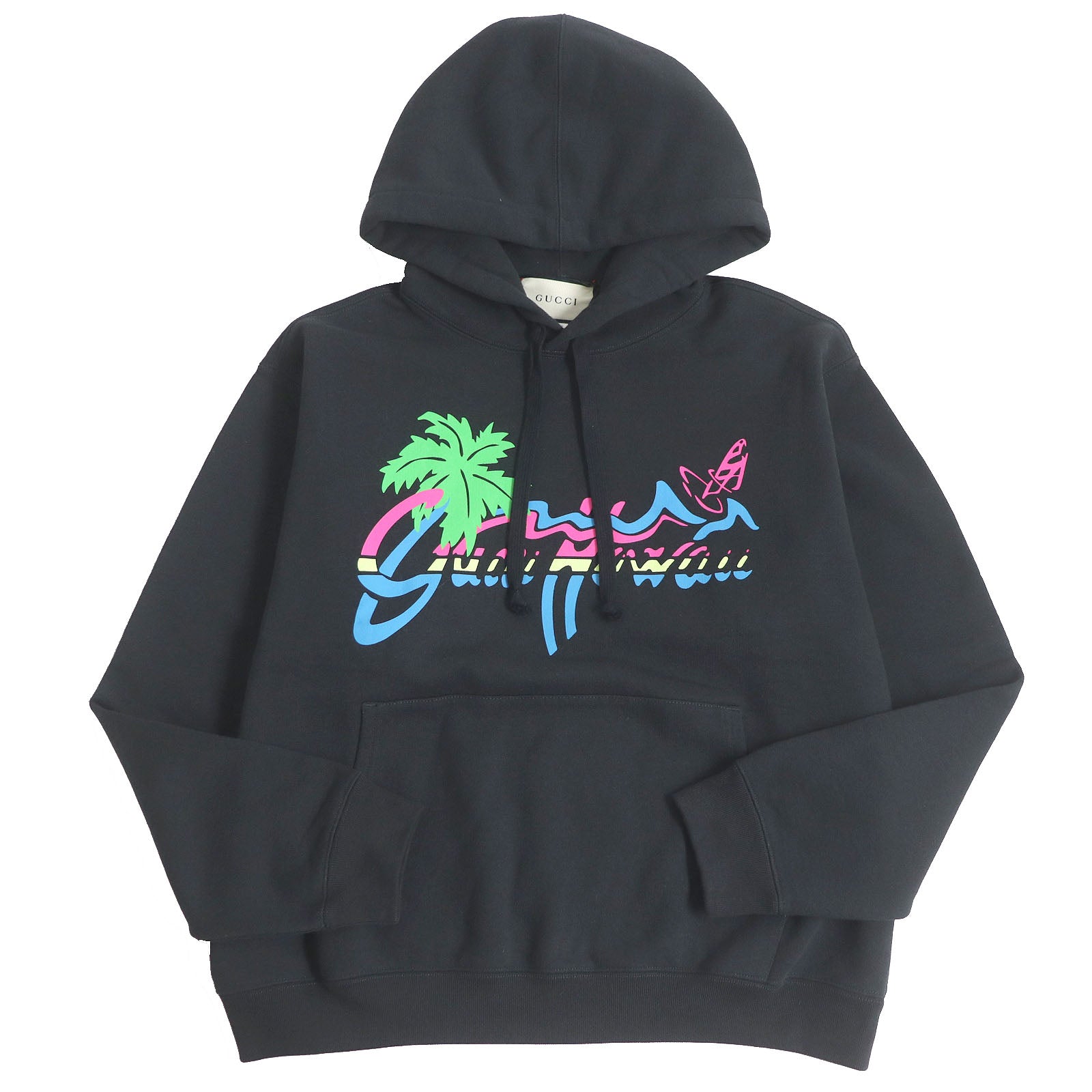 GUCCI Hawaiian Logo Print Hoodie Black S