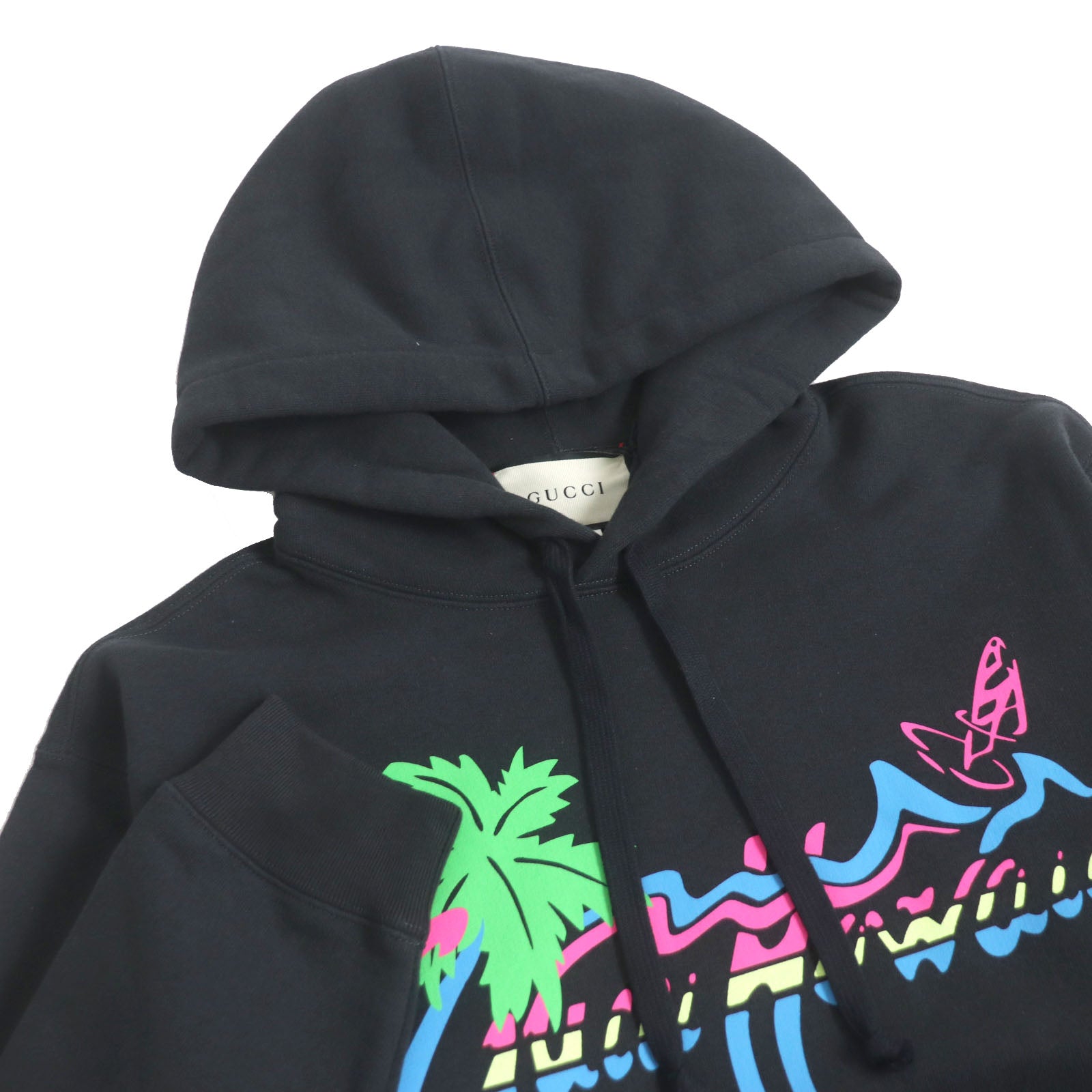 GUCCI Hawaiian Logo Print Hoodie Black S