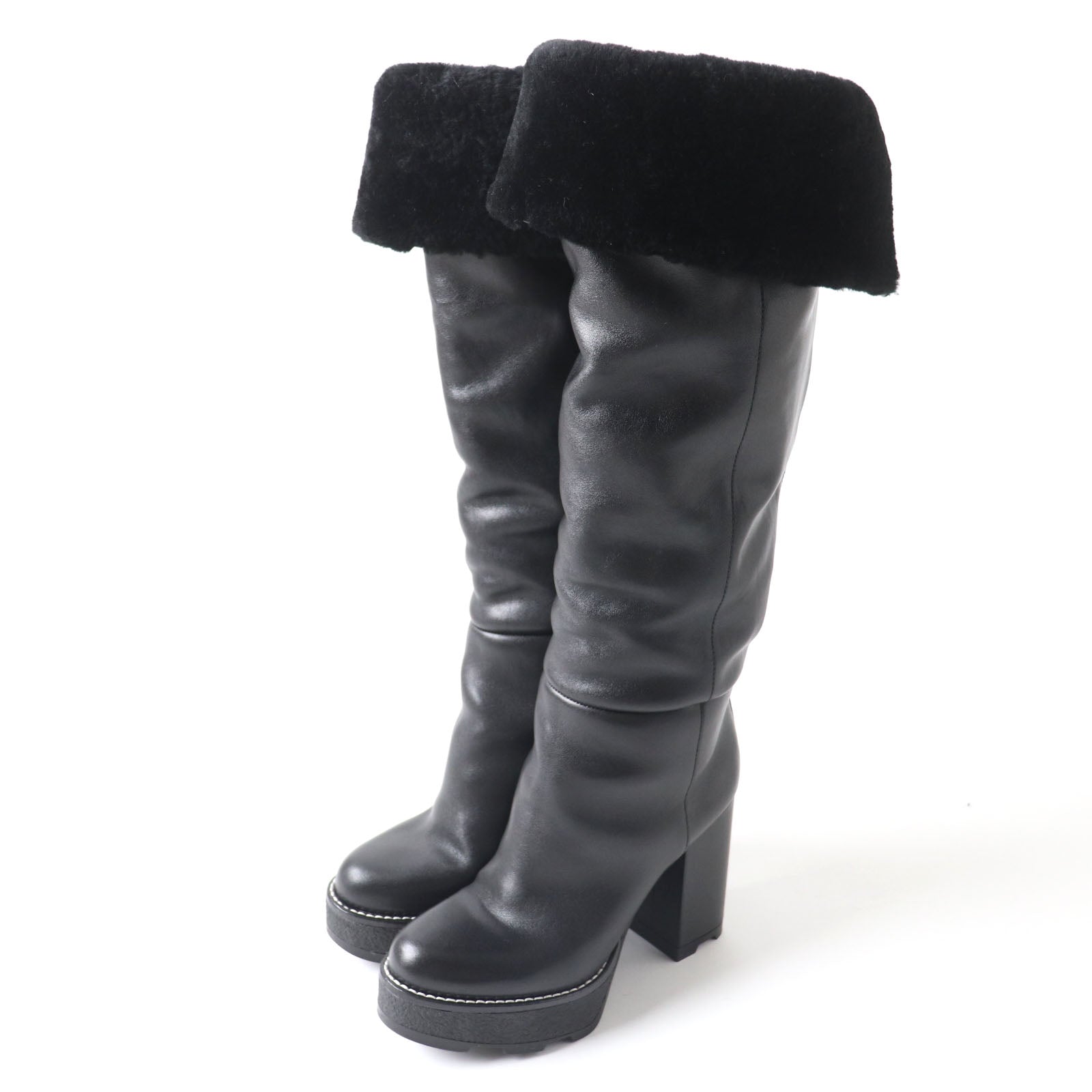 Louis Vuitton Shearling Knee-high Boots Black 36