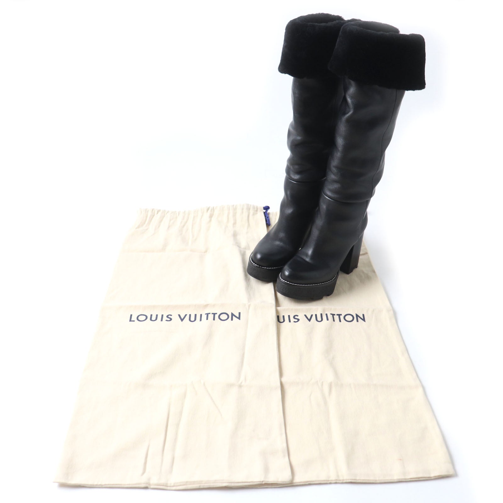 Louis Vuitton Shearling Knee-high Boots Black 36