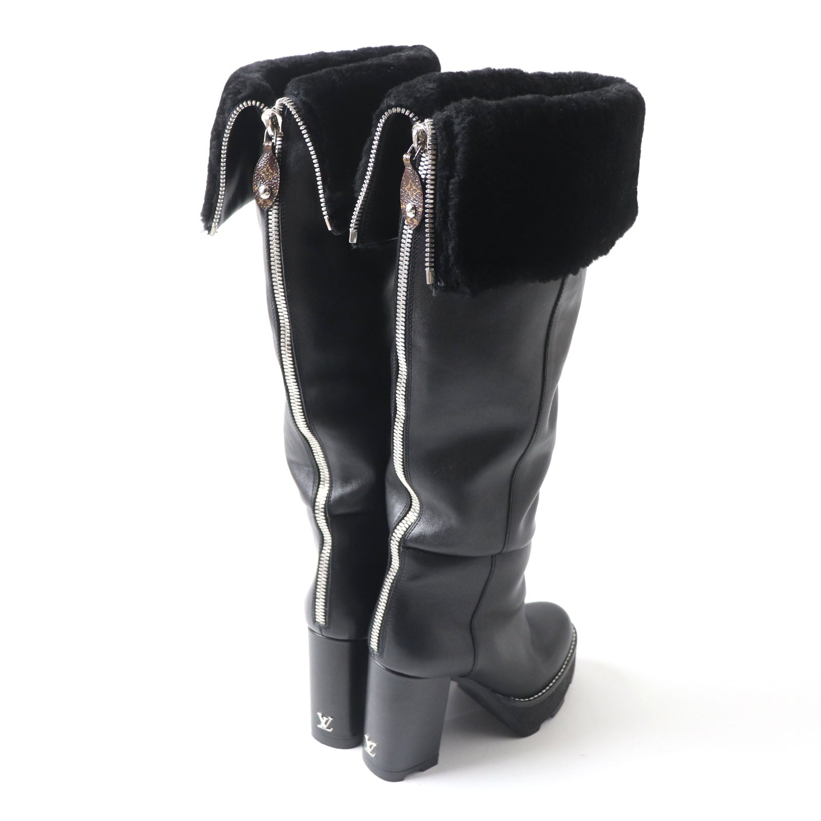 Louis Vuitton Shearling Knee-high Boots Black 36