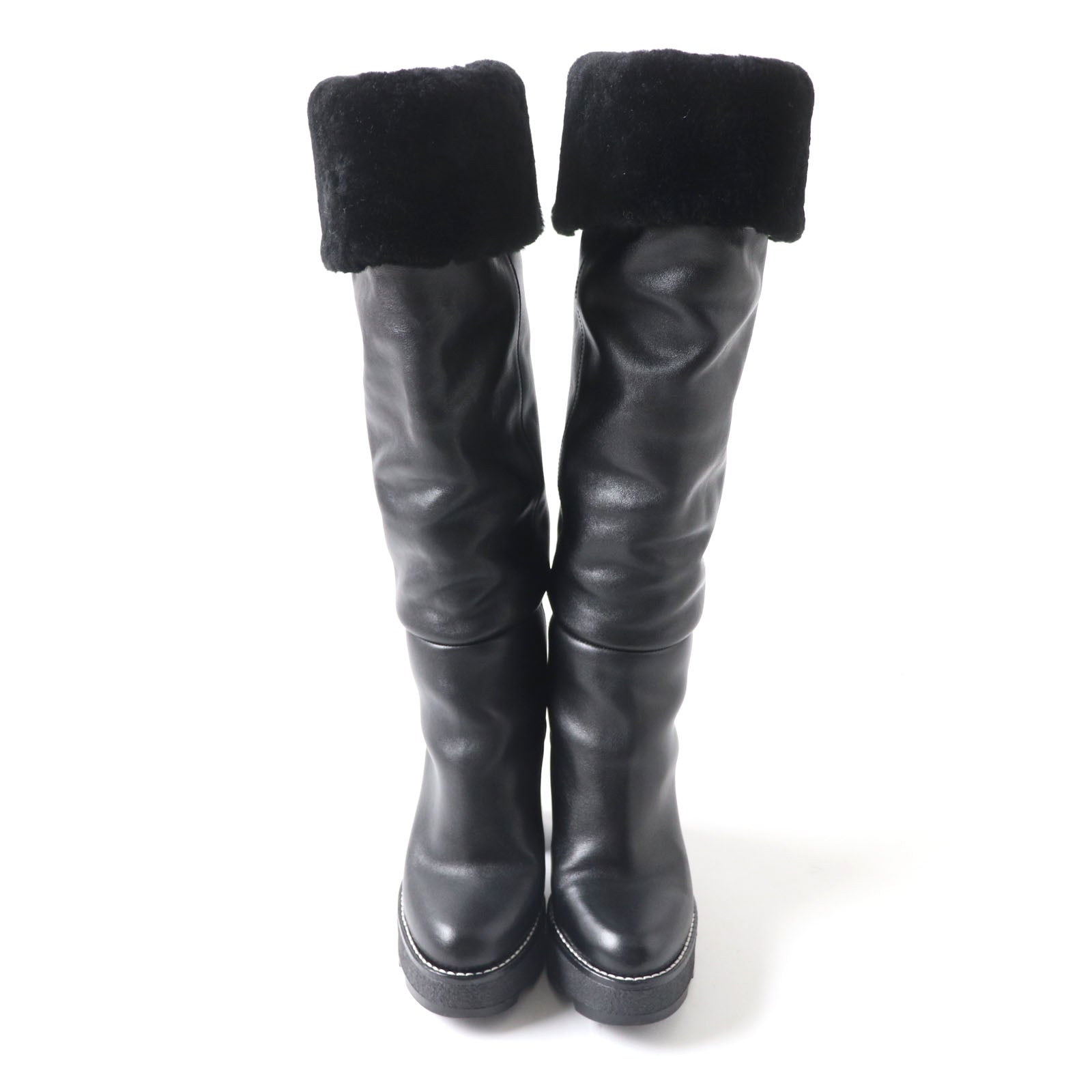 Louis Vuitton Shearling Knee-high Boots Black 36