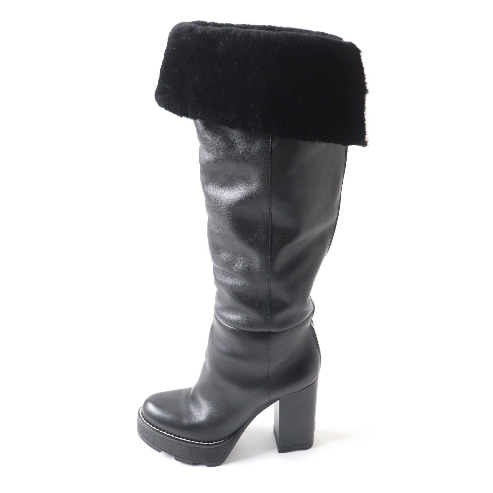 Louis Vuitton Shearling Knee-high Boots Black 36