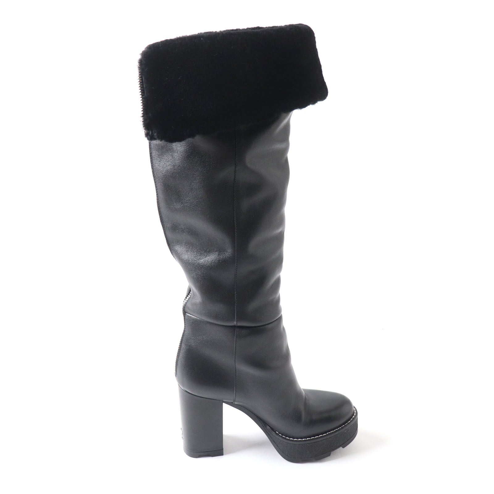 Louis Vuitton Shearling Knee-high Boots Black 36